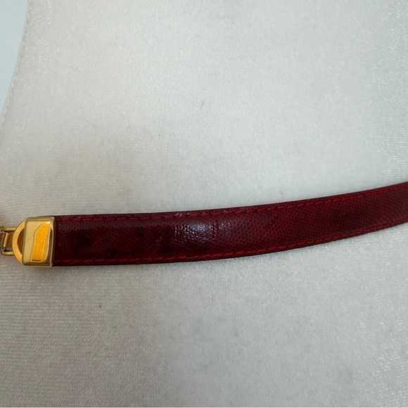 Vintage Red Leather Belt Gold Hardware Made in Spain Size 75/30 *I16 main image 3